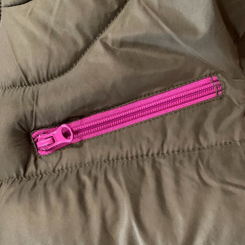 Arizona Olive Green & Pink Girls Juniors Full Zip X-Large Y2K Lined Puffer Vest - Picture 7 of 12
